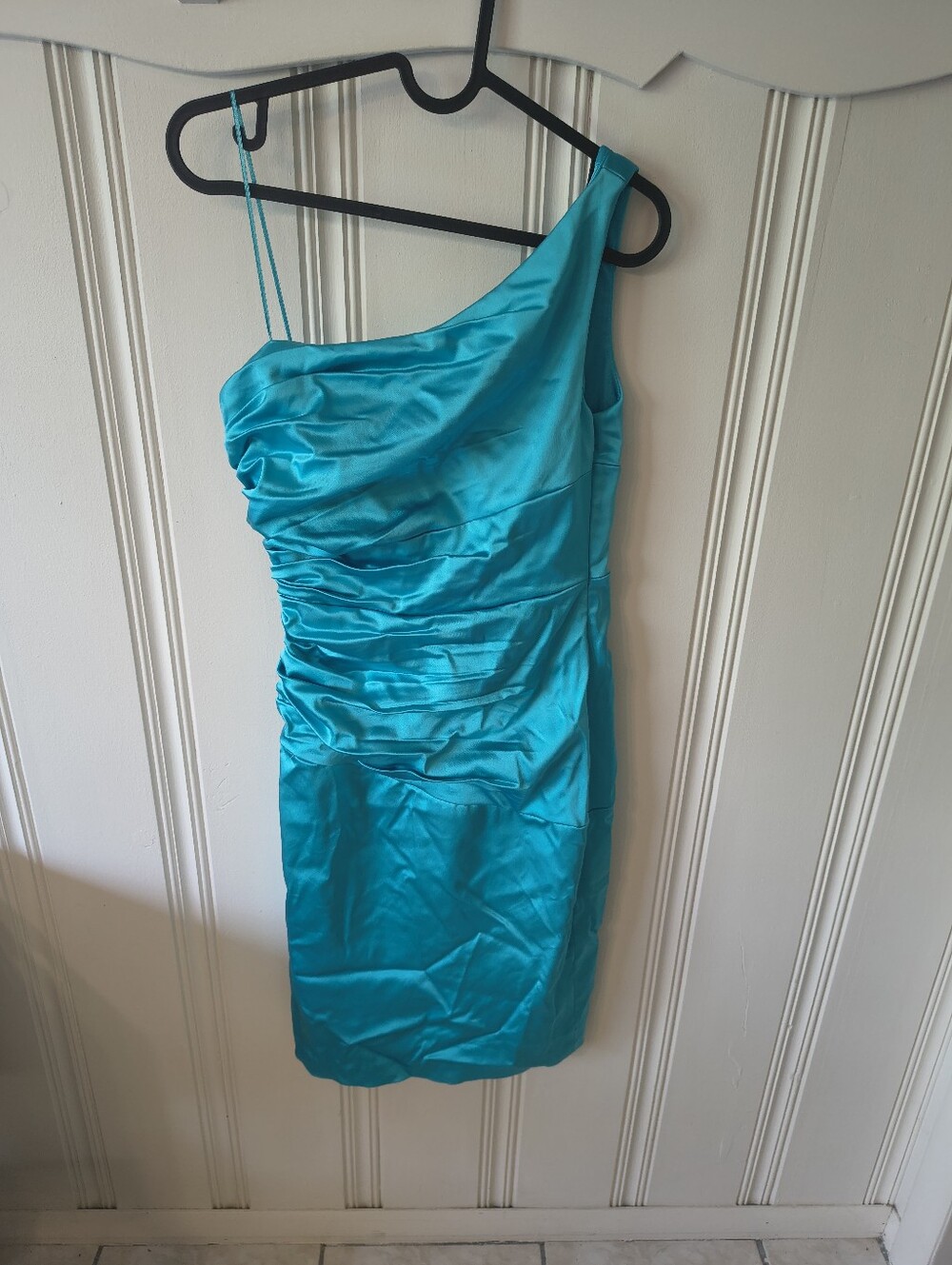 JAX One Shoulder Ruched Satin Dress